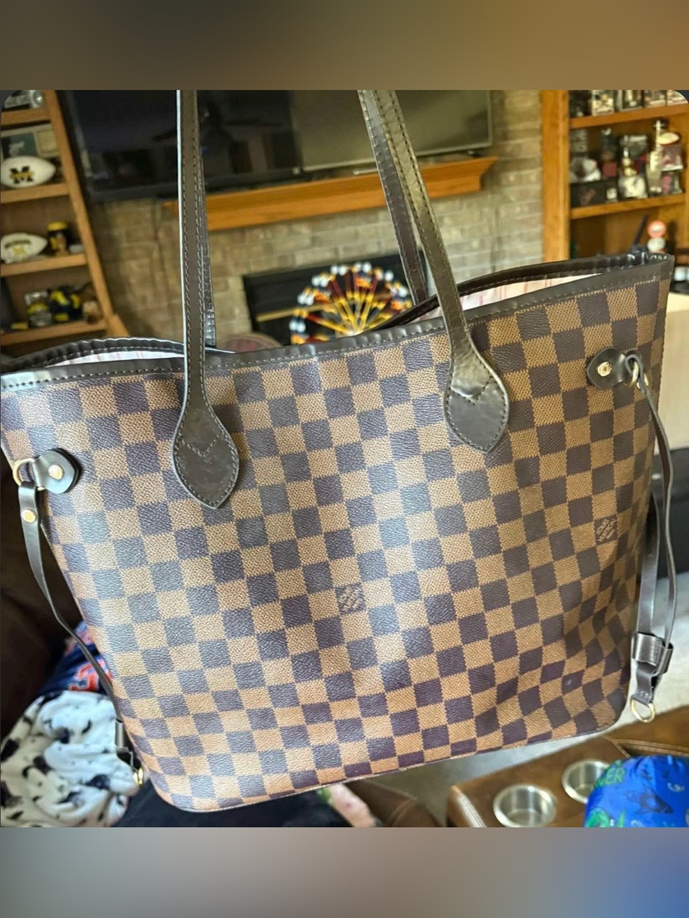 Designer inspired Brown Checkered Tote Bag - Unbranded